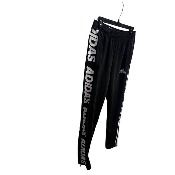 Adidas Mens Black Tapered Joggers With Bold Side Logo Stripes Athleisure Gym - Picture 3 of 10